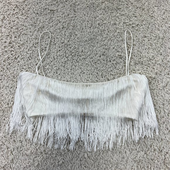 Meshki Fringe Crop Top White Small - Picture 3 of 9